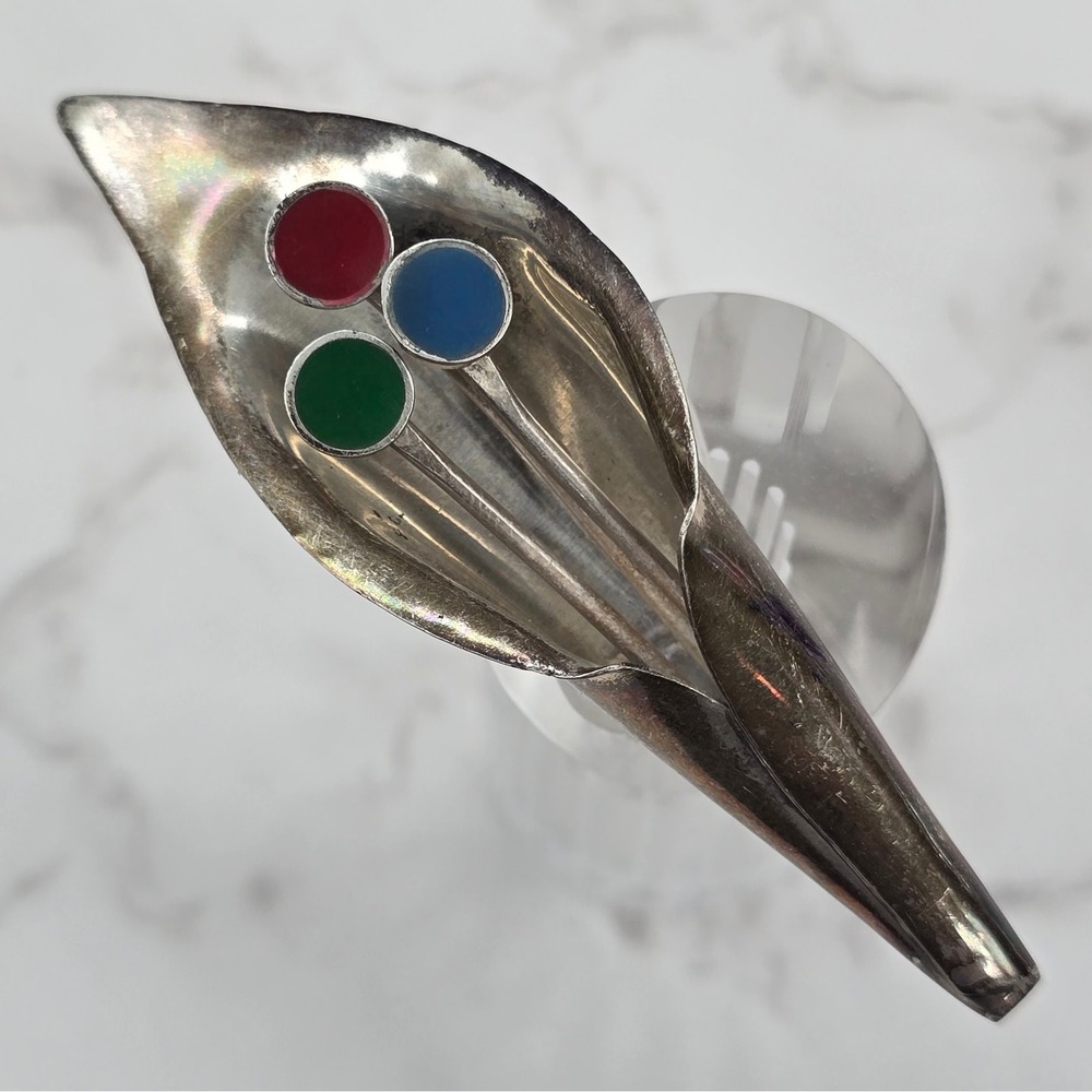 Vintage Taxco Mexico TC-205 925 Sterling Modernist Calla Lily Brooch 10.4g